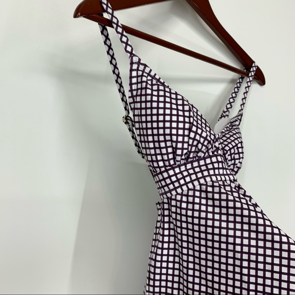 Kona Sol Burgundy Purple White Patterned Adjustable Tankini Bikini Top New Nwt - Picture 4 of 15